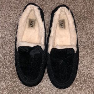 Black velvet UGG slippers